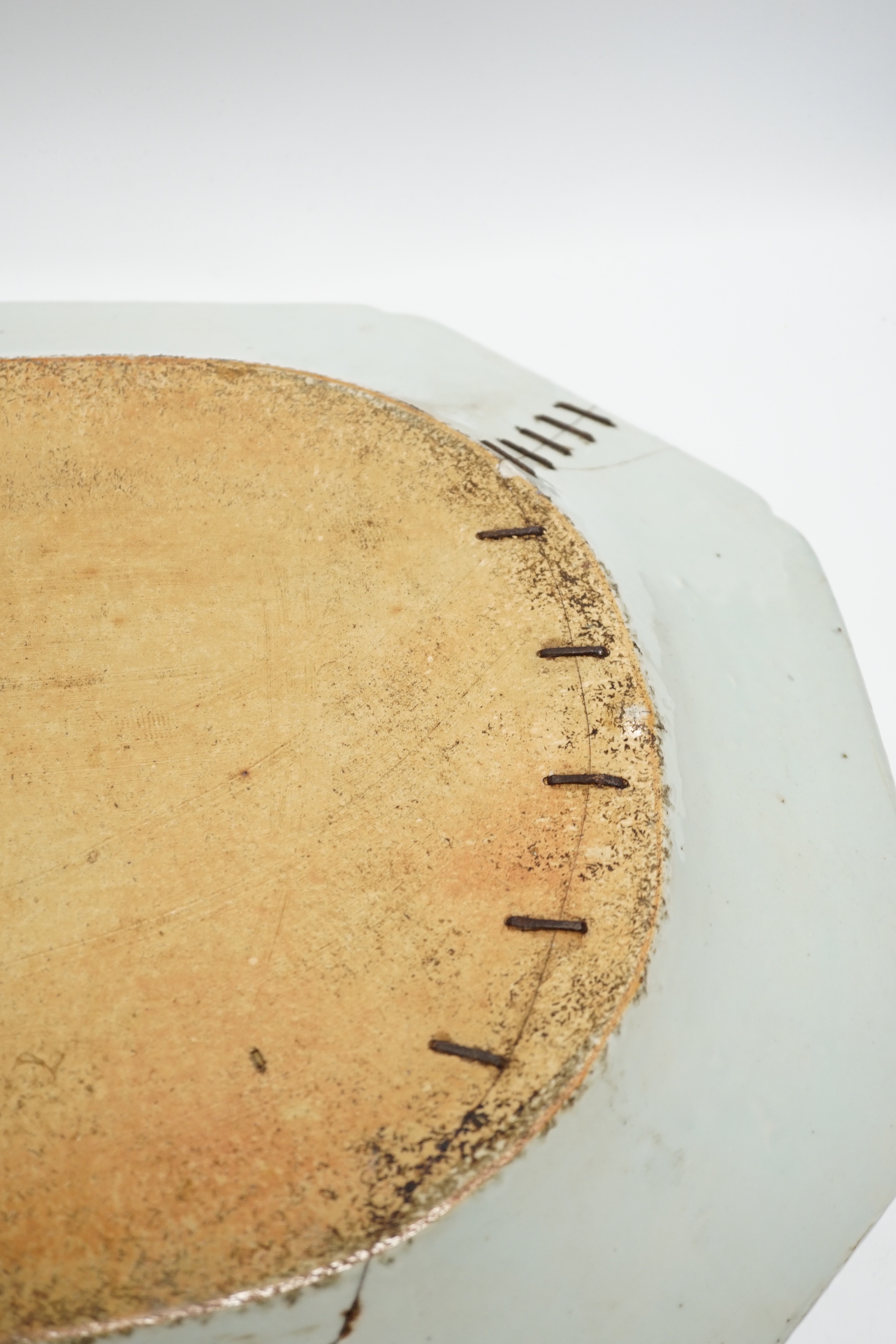 An early 19th century Chinese export blue and white dish, 51cm (a.f.)